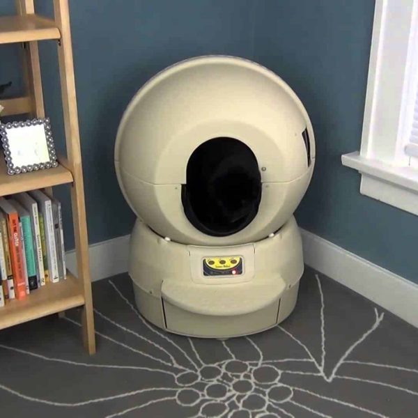 Une litière autonettoyante dans une caisse à chat rotative