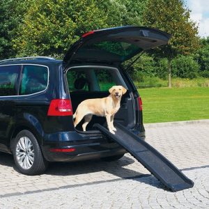 la rampe de voiture pour chien Trixie Petwalk dépliée sur un coffre