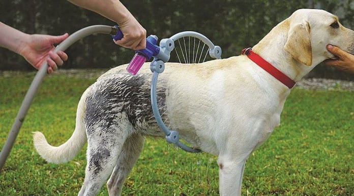L’anneau nettoyeur Woof Washer 360 facilite la douche de votre chien